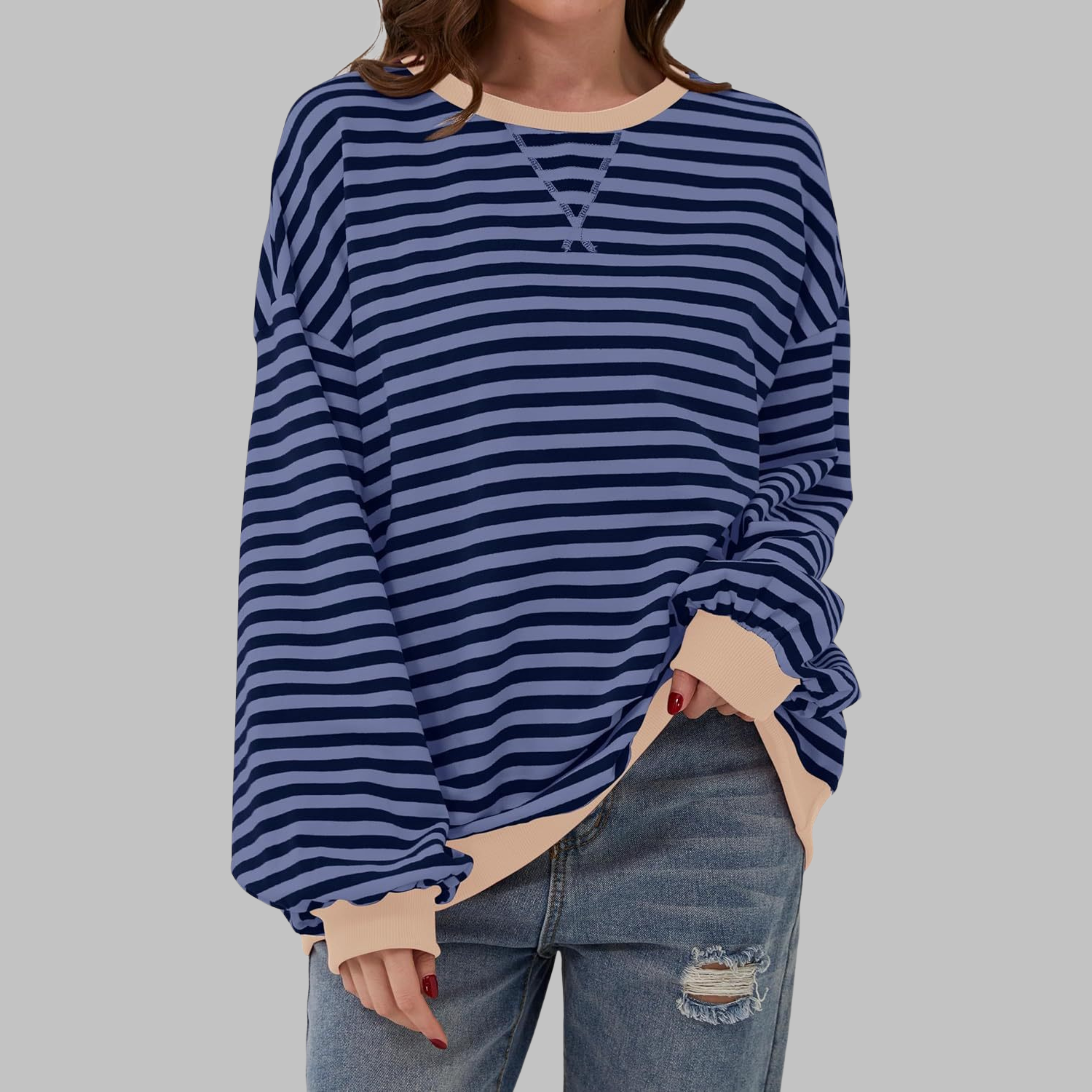 Sweter Wiesława w paski z luźnym krojem