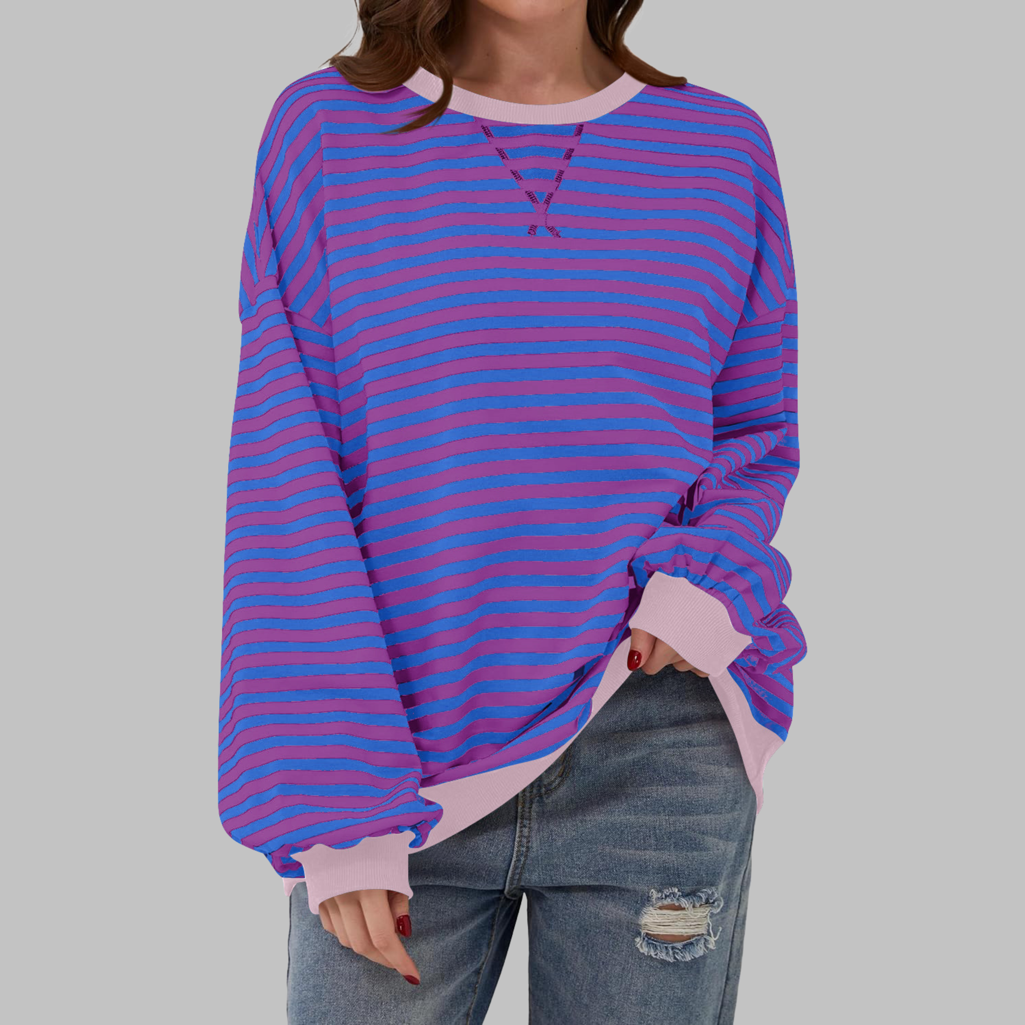 Sweter Wiesława w paski z luźnym krojem