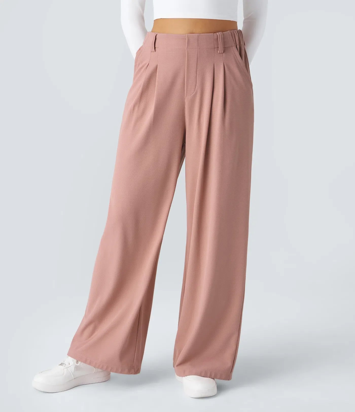 Pantaloni de lucru Halara Flex™ cu talie înaltă, buzunare laterale, largi, din waffle