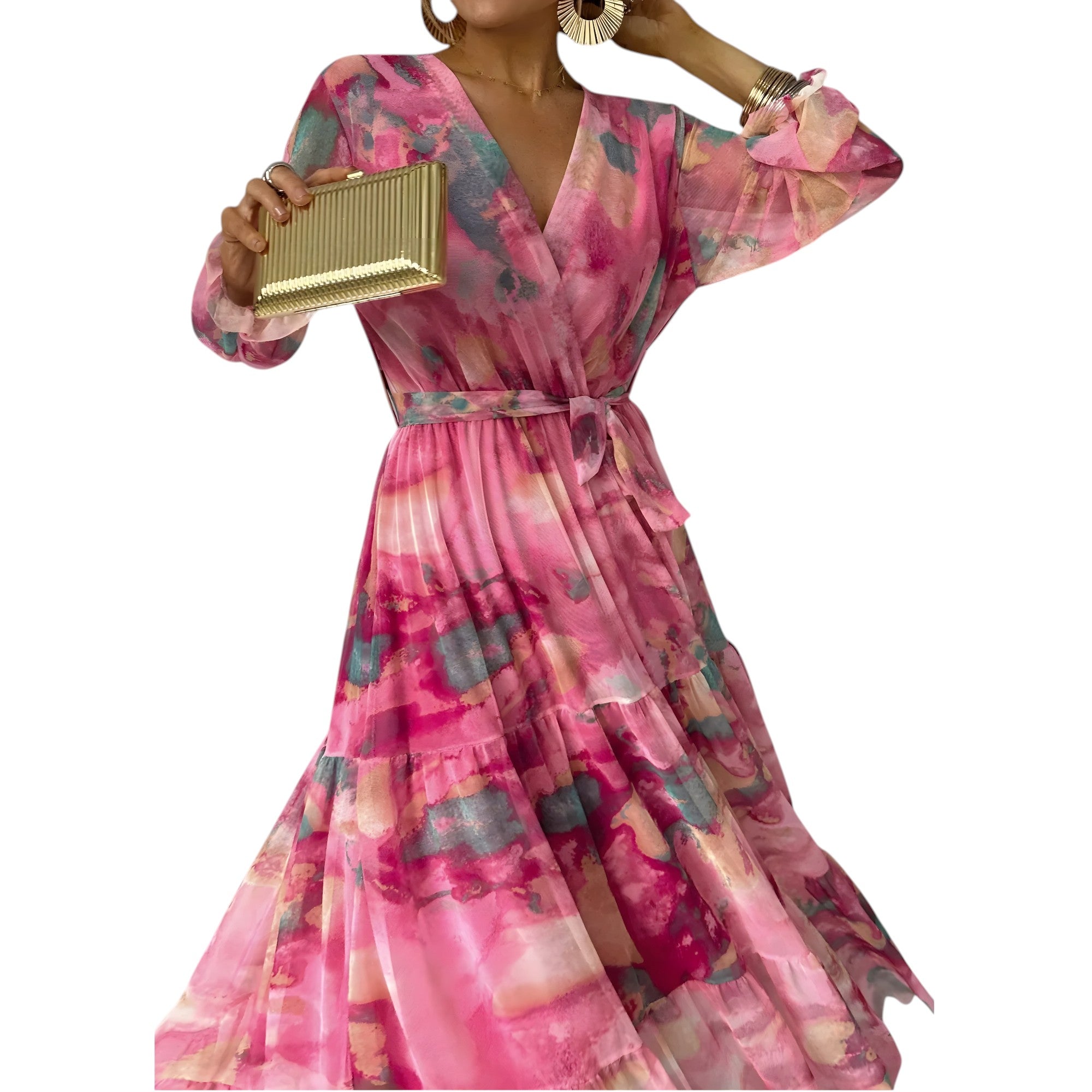 Lina – Sukienka kopertowa | Kobieca moda | Długie rękawy i kwiatowy wzór | Podkreślająca sylwetkę i luźny krój | IVY&CO