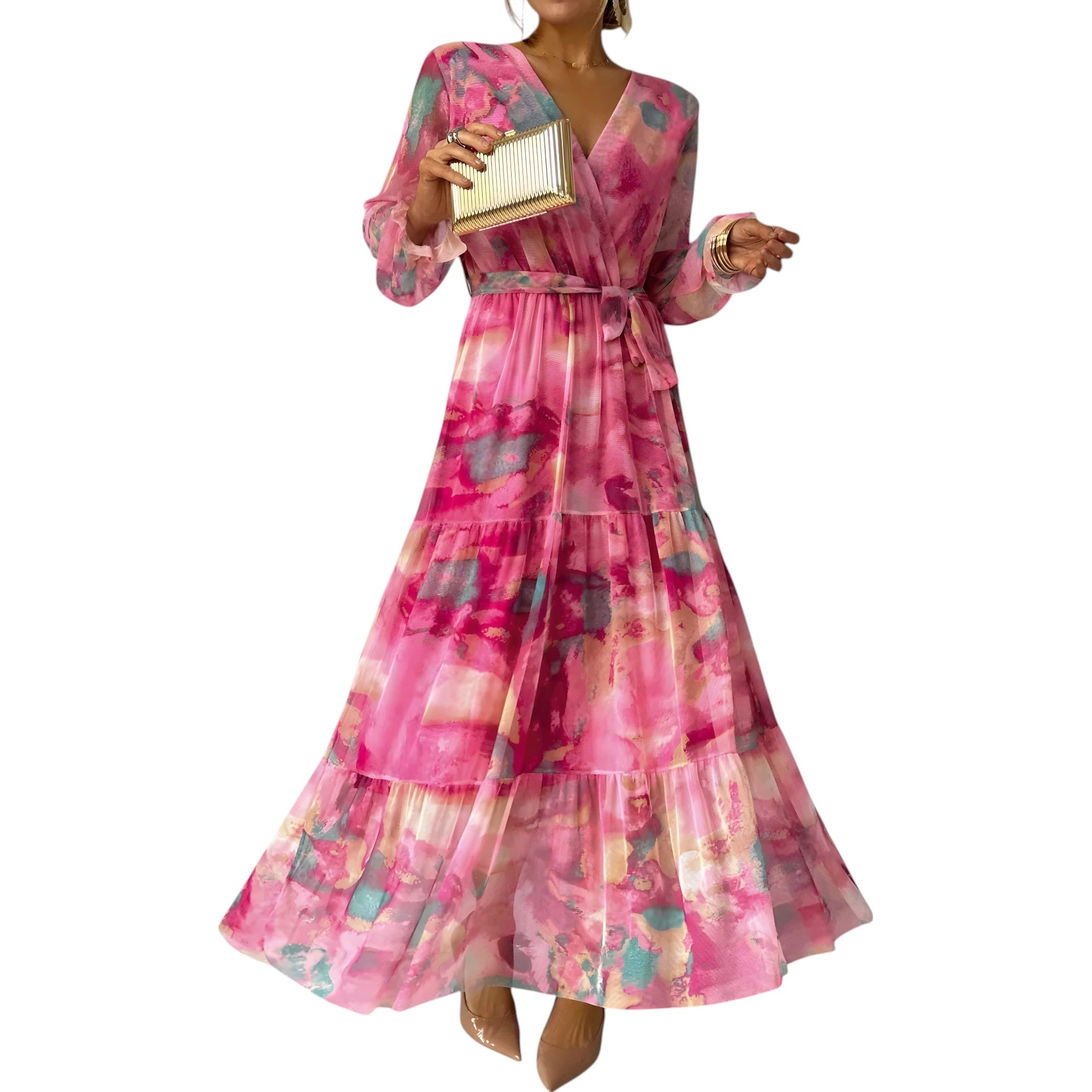 Lina – Sukienka kopertowa | Kobieca moda | Długie rękawy i kwiatowy wzór | Podkreślająca sylwetkę i luźny krój | IVY&CO