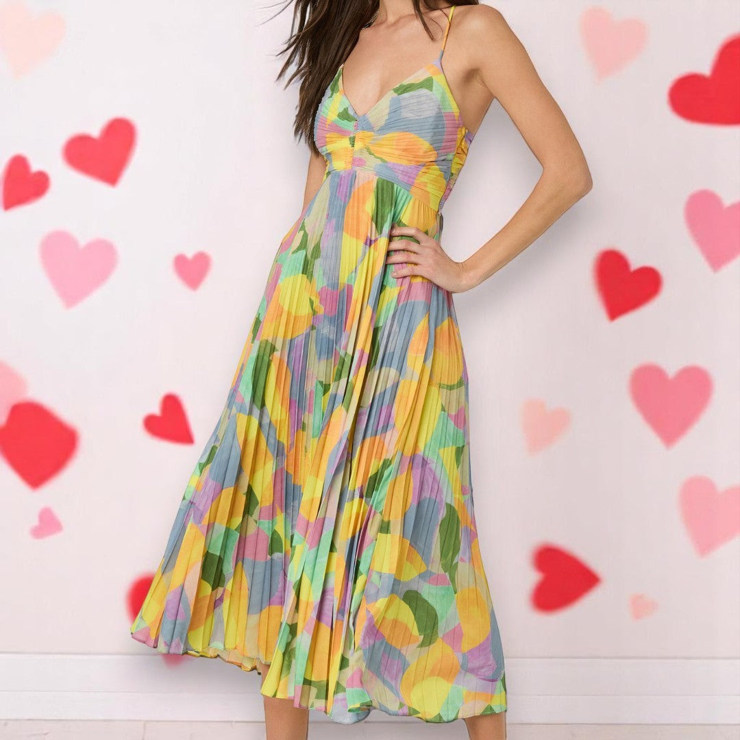 Ida – Sukienka | Dla kobiet | Plisowana & Dekolt w serek | Żywe kolory & Płynna sylwetka | IVY&CO