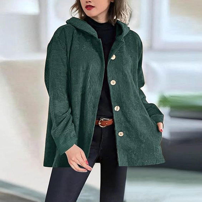 Monika™ | Czarny Płaszcz Damski z Weluru z Eleganckim Kapturkiem