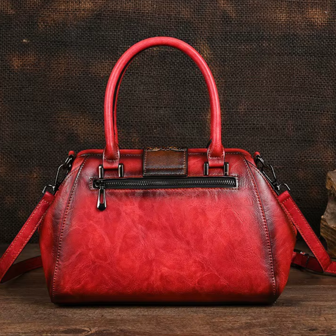 Florina - Skórzana torebka ręczna z grawerem i motywem kwiatowym