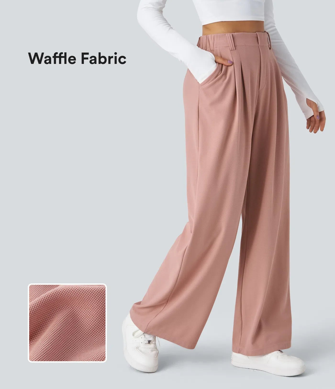 Pantaloni de lucru Halara Flex™ cu talie înaltă, buzunare laterale, largi, din waffle