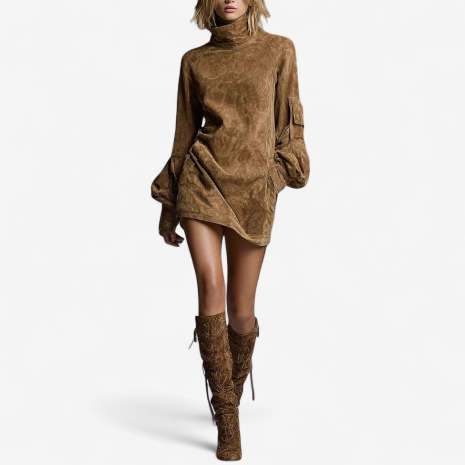 Tania™ Sukienka Mini z Wysokim Kołnierzem