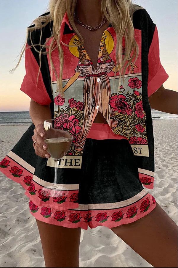 Yseline – Krótki Garnitur z Różowego Lnu Dziewiczo Czystego