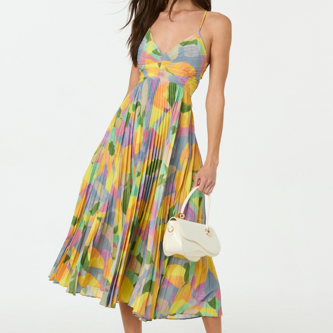 Ida – Sukienka | Dla kobiet | Plisowana & Dekolt w serek | Żywe kolory & Płynna sylwetka | IVY&CO