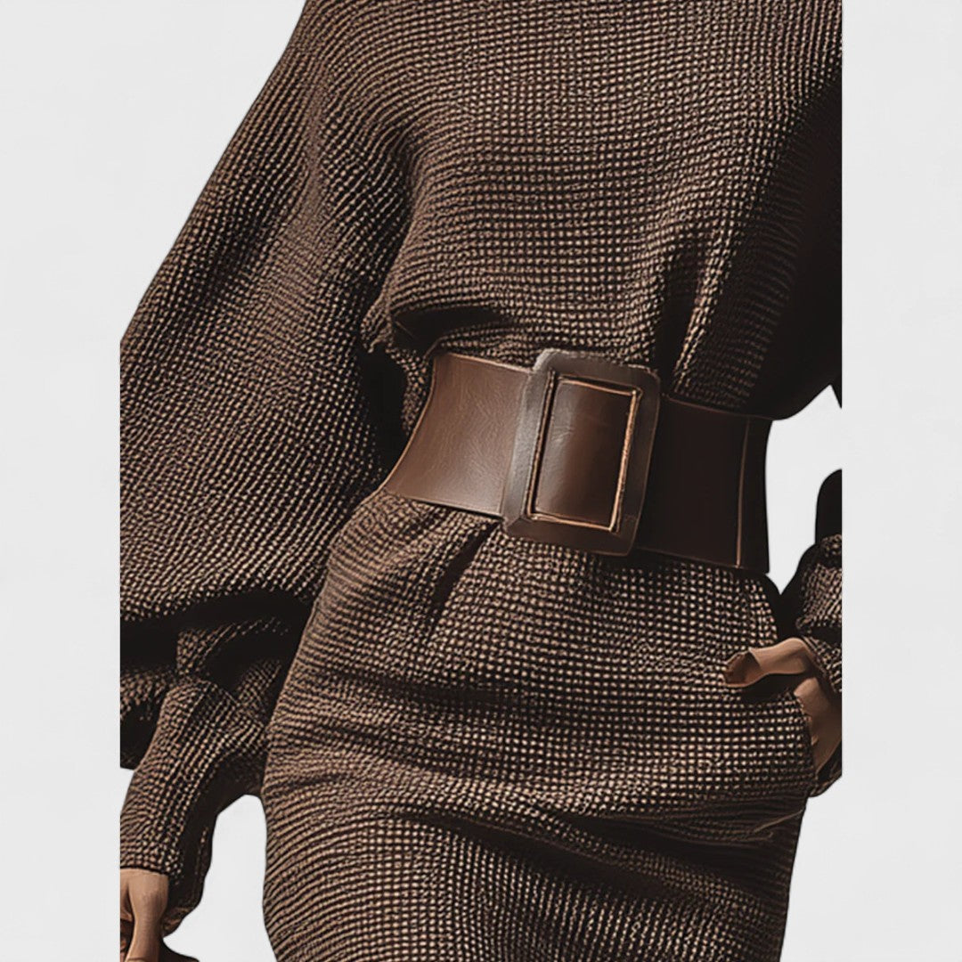 Małgorzata - Krótka sukienka dzianinowa z strukturalnym paskiem